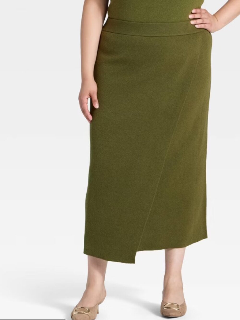 Women's Wrap Column Midi Skirt - A New Day Olive